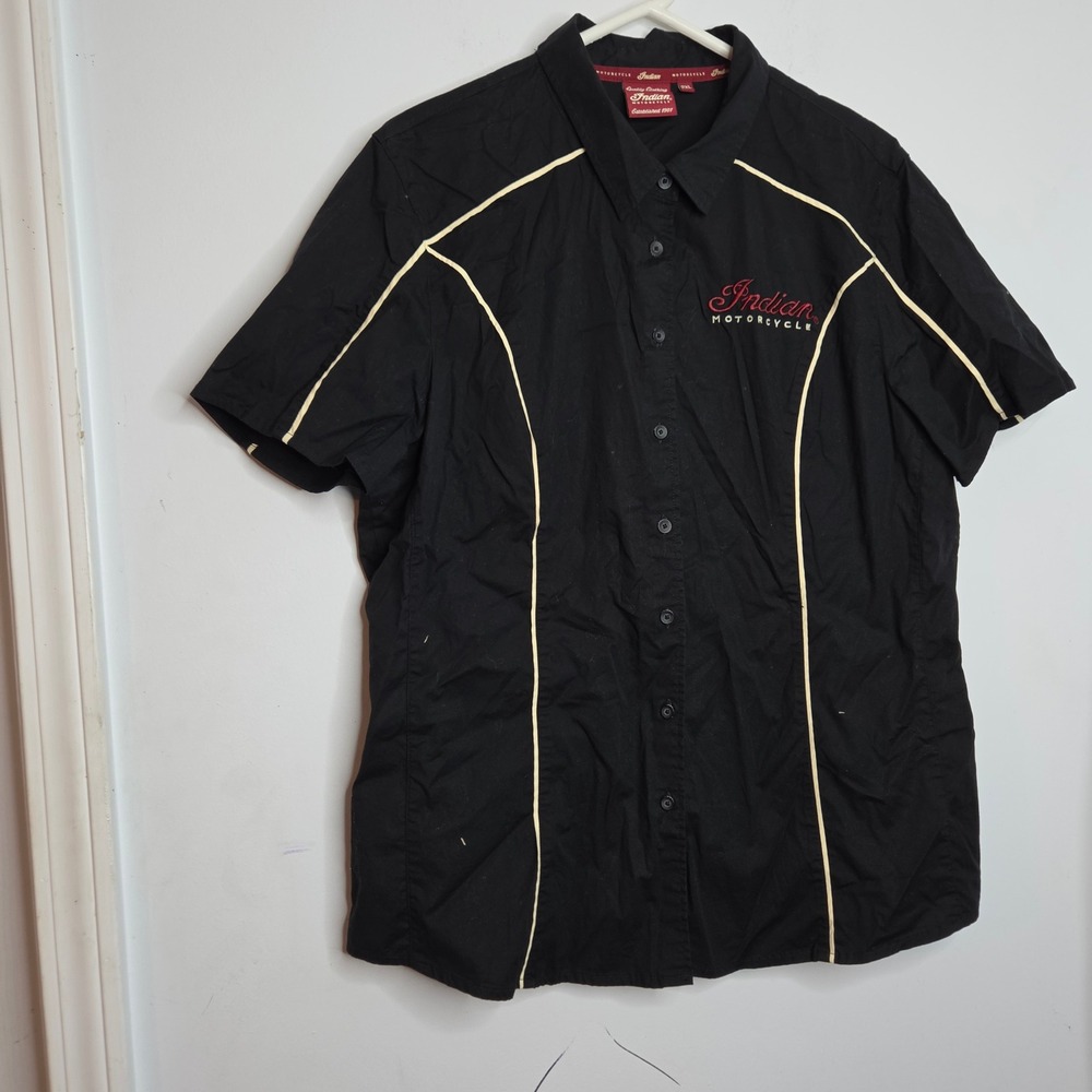 Indian Motorcycle Womens 2XL Black Short Sleeve Button Down Shirt Logo Patch